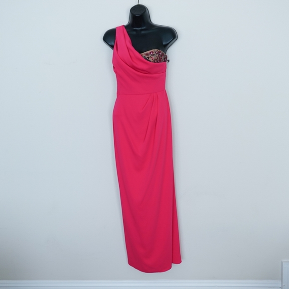 NWT - MARCHESA NOTTE Magenta One-Shoulder Formal Dress with Beaded Top, size 2 - Picture 1 of 8